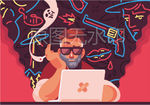 IT程序黑客电脑科技网吧插画