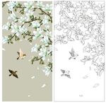 花鸟 玉兰花 高清印刷路径矢量