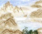 流水生财大理石瓷砖壁画