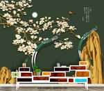 手绘花鸟画 新中式风格唯美壁画