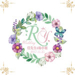 水彩花卉花环婚礼logo挂牌