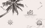 简约椰树海岛帆船电视背景墙