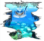 海洋鲨鱼3D地贴