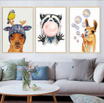 北欧动物儿童房动物泡泡无框画
