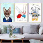 简欧风格萌宠水彩动物儿童房挂画