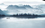 简约中式大气山河背景墙装饰画