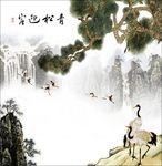 青松迎客 鹤 高清印刷