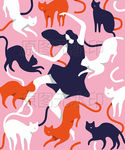 美女猫咪养宠物店动物玩耍插图
