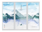 青山绿水中式水墨风景移门