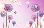 梦幻蒲公英花卉蝴蝶电视背景墙