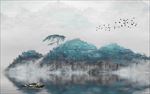 新中式抽象水墨山水油画背景墙
