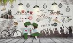 手绘卡通学生情侣怀旧背景