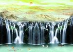 瀑布山水旭日东升背景墙素材
