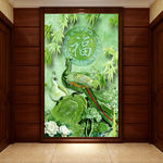 玉雕牡丹孔雀富贵吉祥玄关背景墙