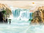 中式大理石纹流水生财背景墙