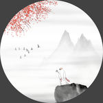 山水画禅意圆形装饰画意境水墨