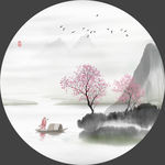 新中式山水画禅意圆形装饰画挂画