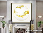 新中式金色抽象艺术装饰画圆形画