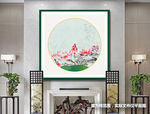 新中式水墨国画荷花装饰画圆形画