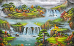 山水风景油画背景墙