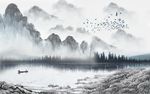 新中式水墨山水背景墙