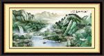 新中式国画山水江山如画山水瀑布