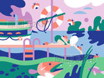 小女孩旅游河水海边鱼虫船插图