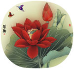 团扇扇面手绘荷花荷韵