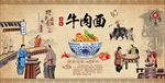 手绘牛肉面装饰画背景墙
