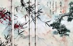 大理石 竹子严寒三友