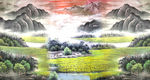 国画山水背景墙