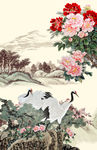 牡丹仙鹤背景墙