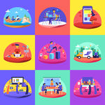 web登录页面扁平插画设计