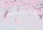 粉色长颈鹿粉色树木图