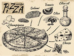 手绘素描披萨餐厅墙纸