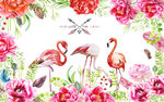 手绘火烈鸟时尚背景墙