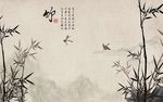 新中式水墨竹子花鸟背景墙壁画