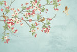 手绘中式海棠花鸟背景图
