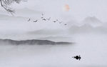 大型中式抽象烟雾山水背景壁画