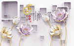 3d玉雕花朵电视背景墙