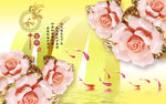 3d玉雕花朵电视背景墙