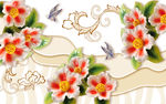 3d唯美玉雕花朵电视背景墙