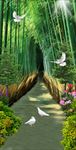 清新绿色手绘竹林小路背景