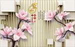 3d玉雕玉兰花立体电视背景墙