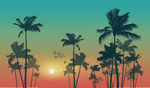 热带树木夕阳风景画矢量插画背景