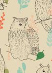水墨画动物图案鸟类猫头鹰矢量图