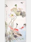 工笔荷花锦鲤玄关背景墙和美如意