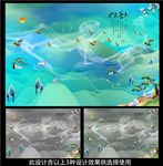 高清新中式抽象彩色山水背景墙图