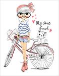 手绘猫咪自行车时髦少女