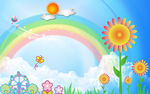 儿童卡通向日葵蓝天彩虹背景墙